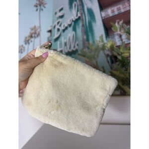 Castro Cream Off-White Soft Faux Fur Clutch Wristlet Bag Zip Closure 10.5 x 8